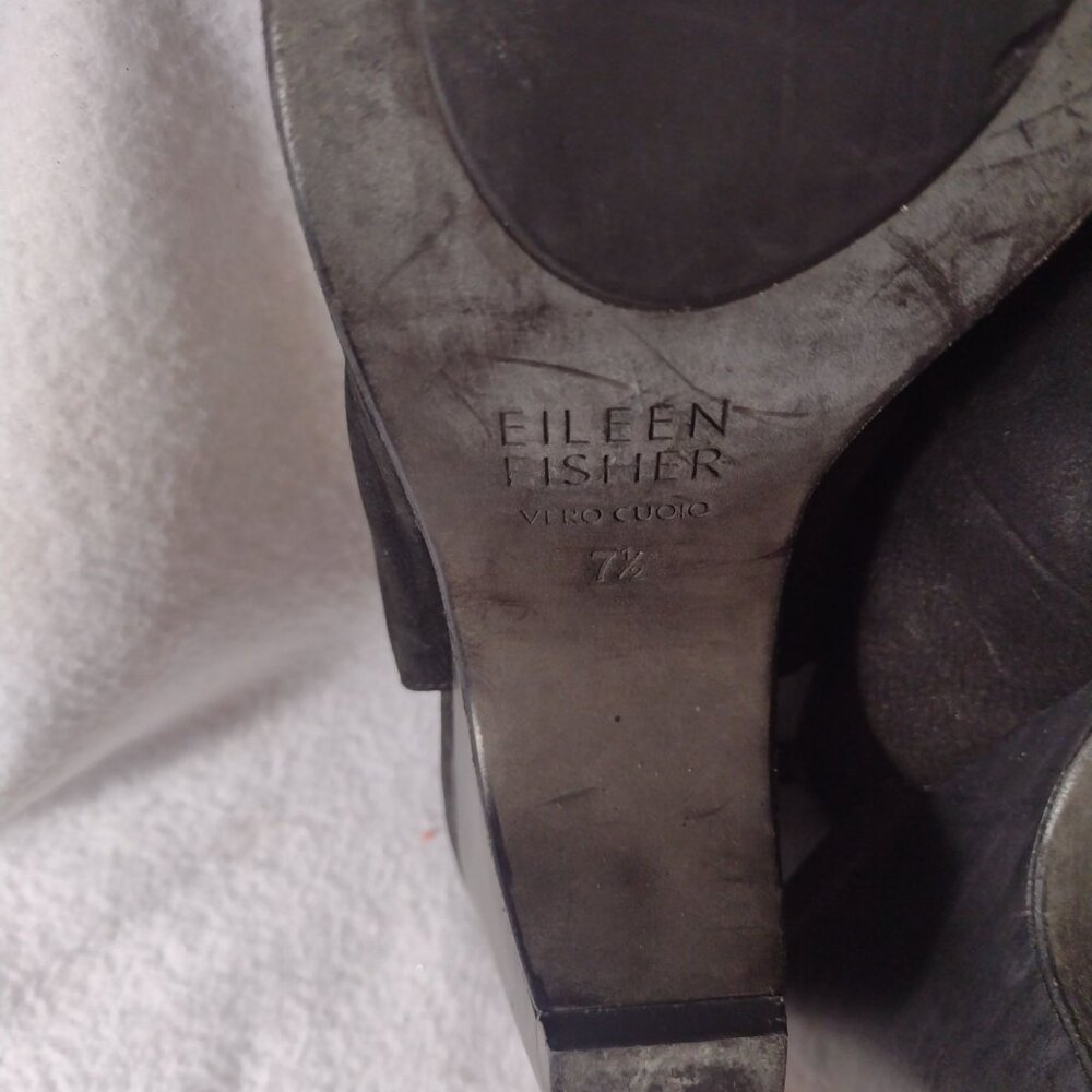 Eileen Fisher Milla Black Leather Slingback Heels 7.5 Nubuck Heels - Picture 7 of 9